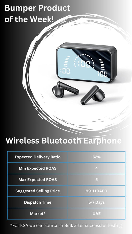 Wireless Bluetooth Earphones UAE | In-Ear Sport Earbuds with Mic, LED Display, Super Long Battery, Stereo Sound